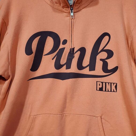Victorias Secret Sweatshirt Women Small Pink Fleece Spellout 1/4 Zip Pullover - Picture 7 of 9